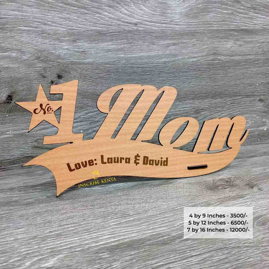 No. 1 Mom Wooden Display (7 by 12 Inches)