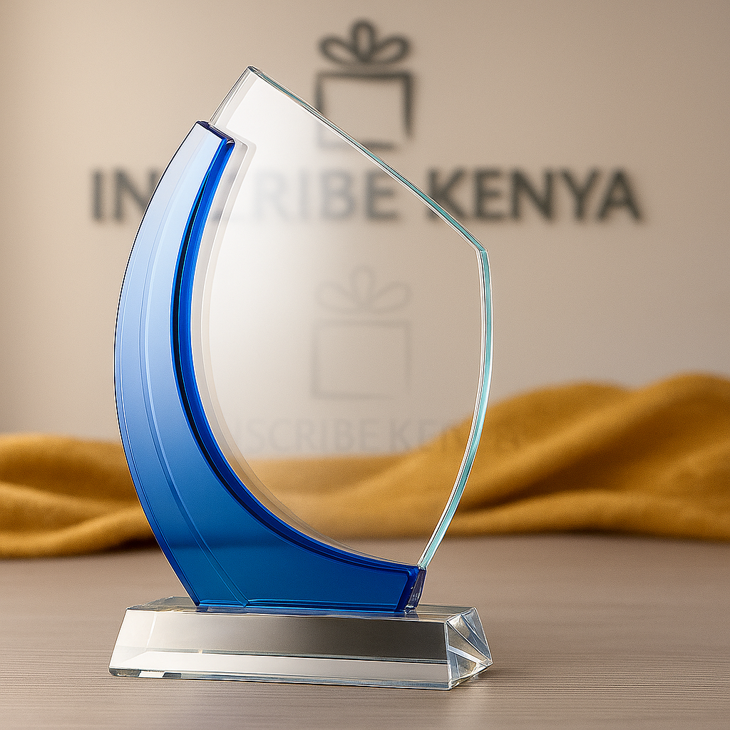 Blue Crest Crystal Glass Award Trophy