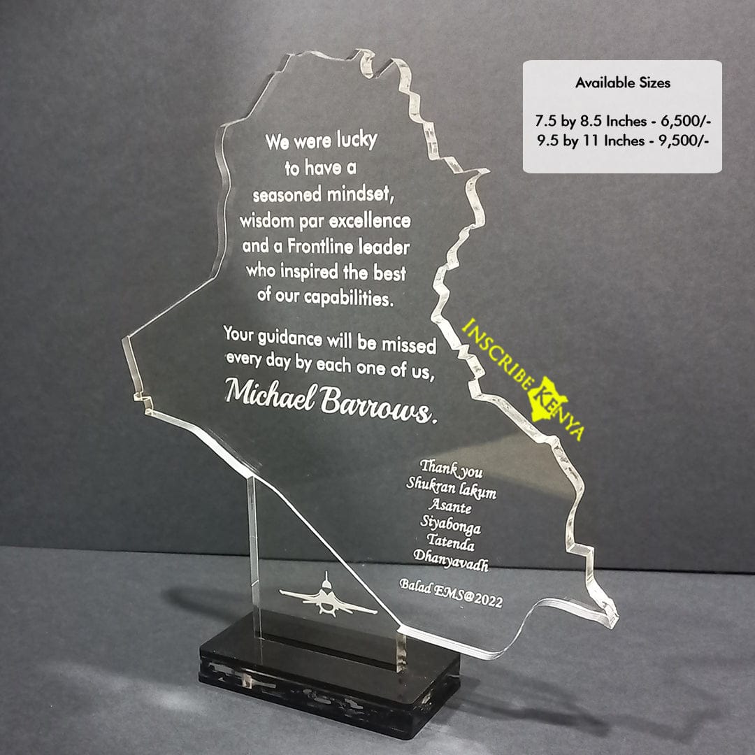 Acrylic IRAQ Shaped Award/Tophy Plaque A042