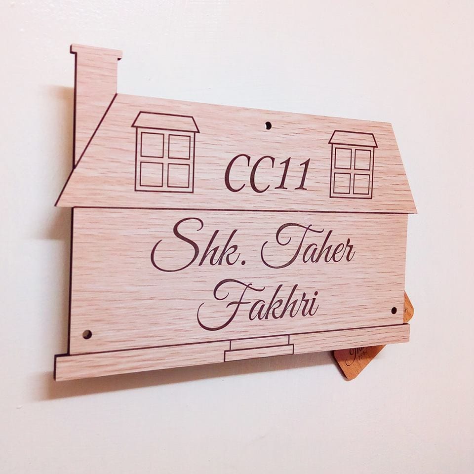 House Shaped wooden nameplate
