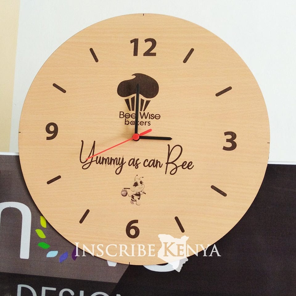 Round Wooden Clock with Logo