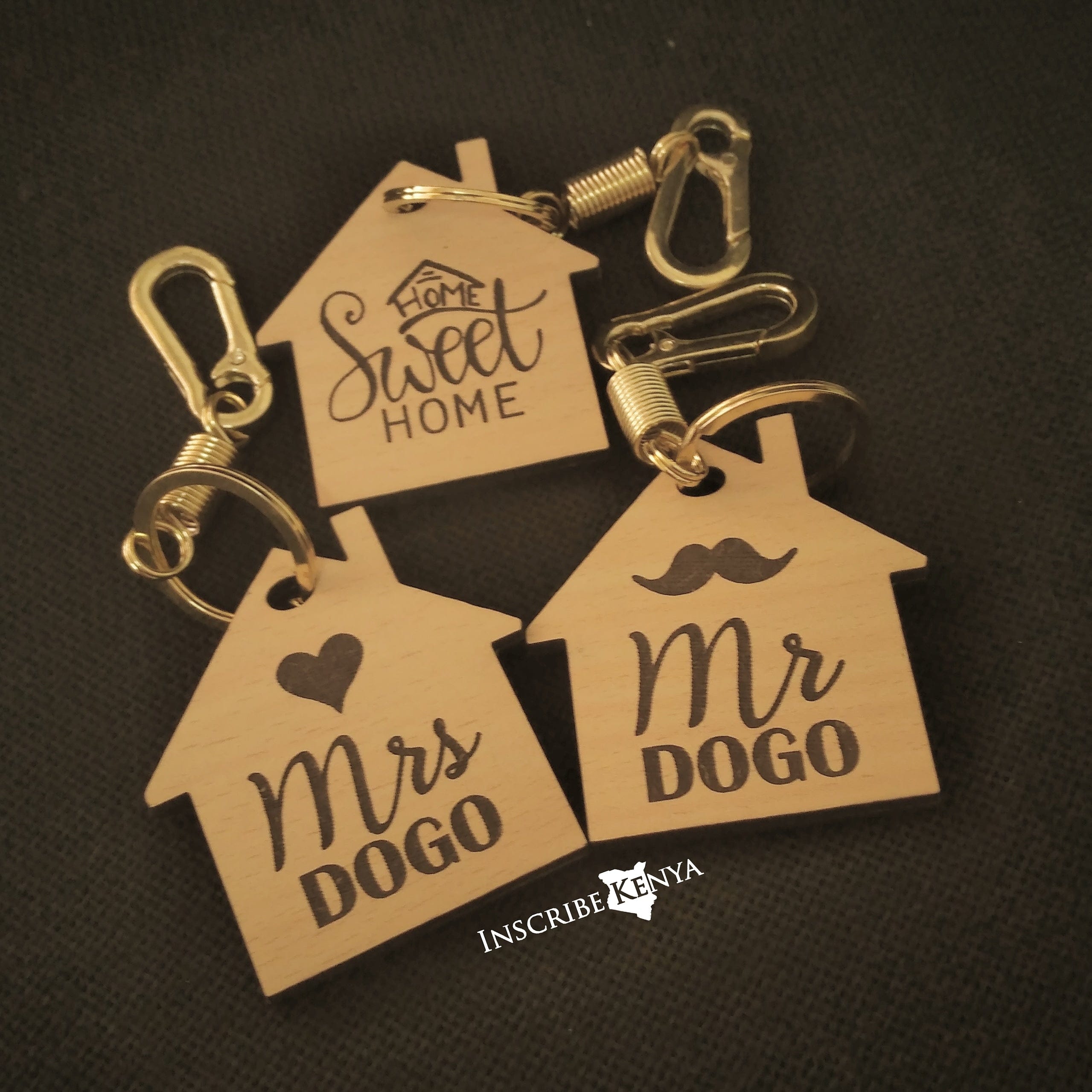 House Shaped wooden keychain – InscribedGiftsKe