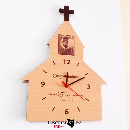 Wooden Cross Church Shaped Wall Clock