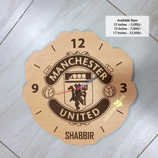 Manchester United Logo Shaped Wooden Wall Clock