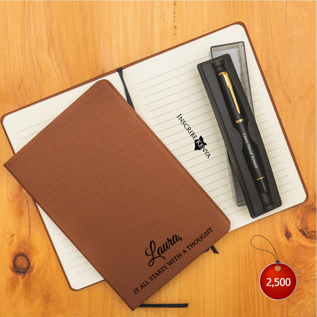 Personalized Brown Notebook + Pen