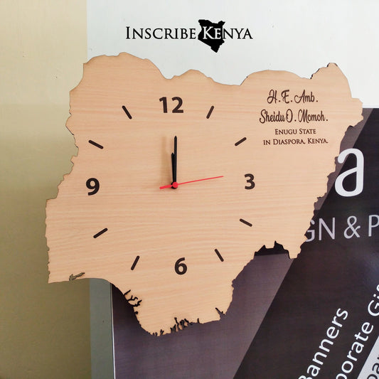 Nigeria Shaped Wooden Wall Clock