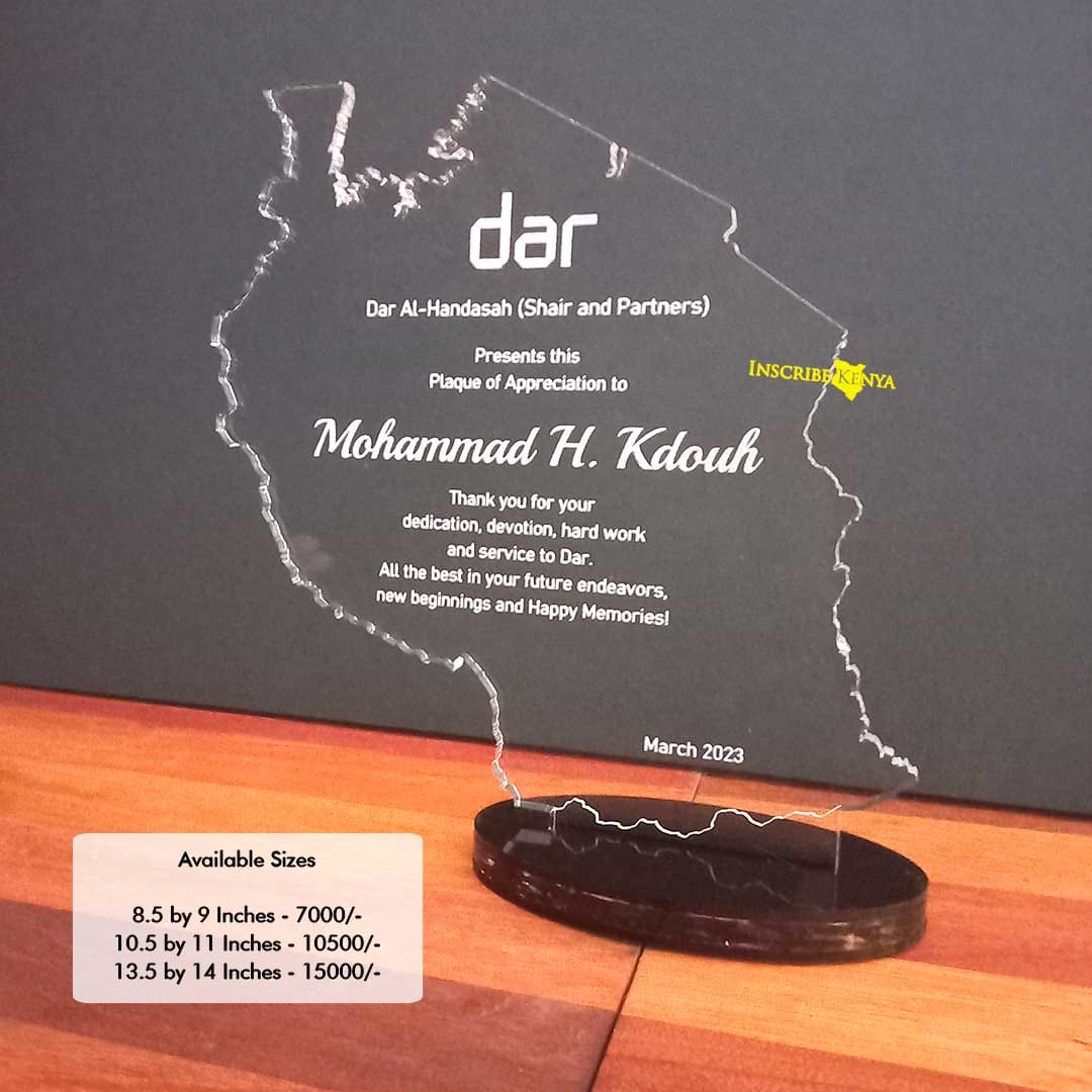 Acrylic Tanzania Map Shaped Award Trophy