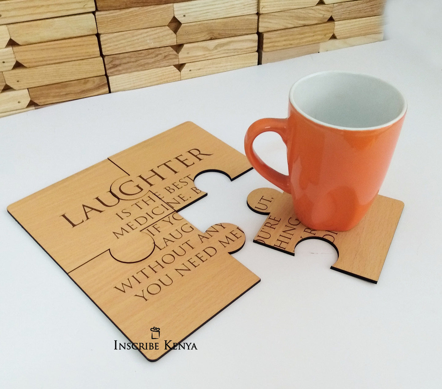 Inscribed Wooden Coaster Set