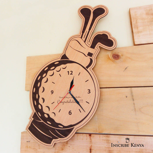 Golf themed wooden wall clock