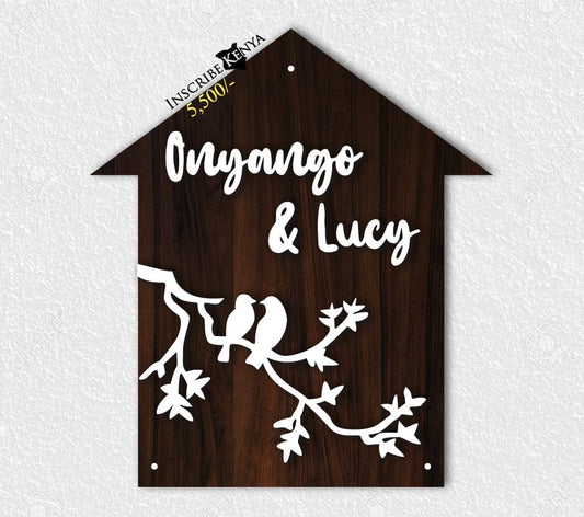 House shaped Wooden Couple Nameplate