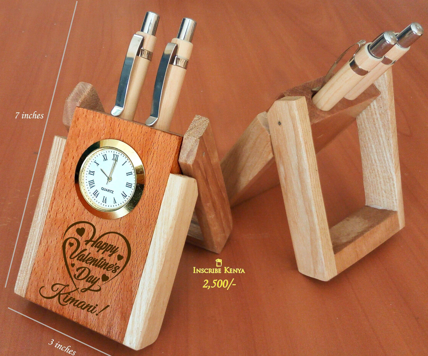 Elegant Wooden Pen Holder valentines