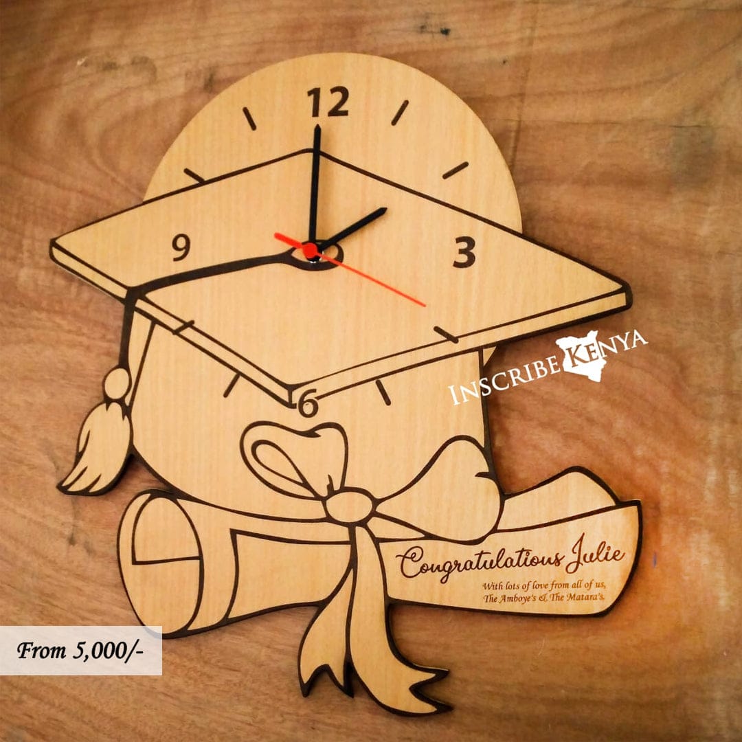 Wooden Graduation Hat Shaped Wall Clock WC011 – InscribedGiftsKe